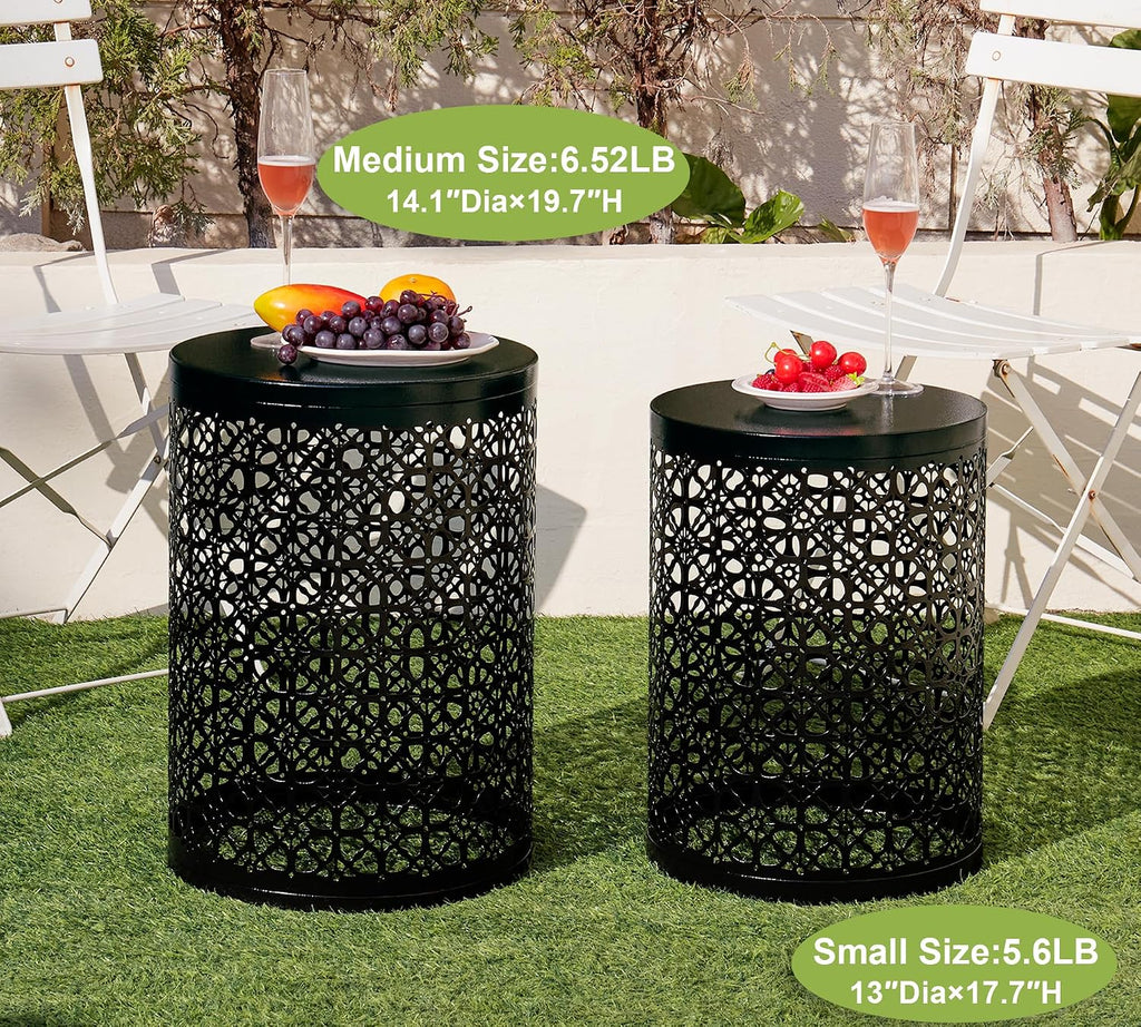 HFHOME Set of 3 Heavy-Duty Round End Table, Side Table, Coffee Table for Indoor Multifunctional Use, Outdoor Decorative Garden Stool Plant Stand-Black