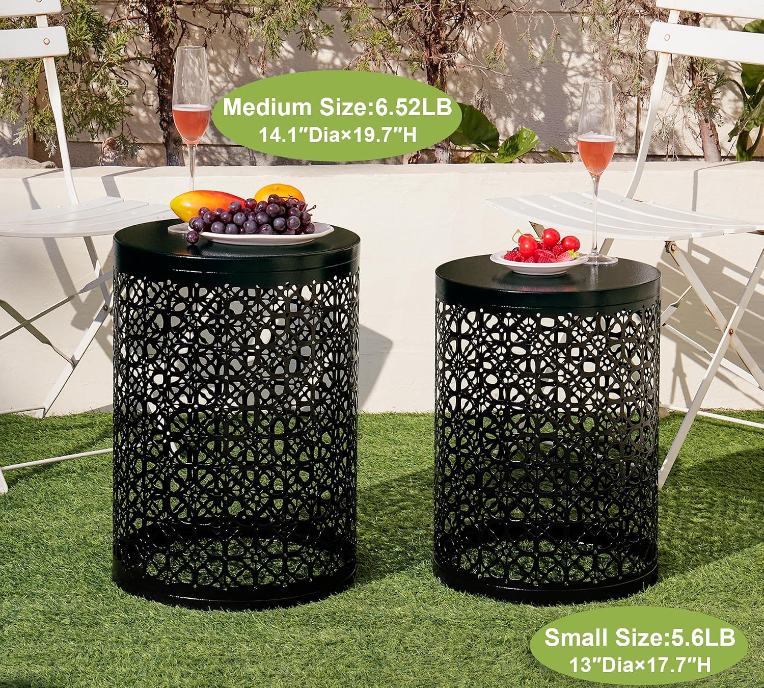HFHOME Set of 3 Heavy-Duty Round End Table, Side Table, Coffee Table for Indoor Multifunctional Use, Outdoor Decorative Garden Stool Plant Stand-Black