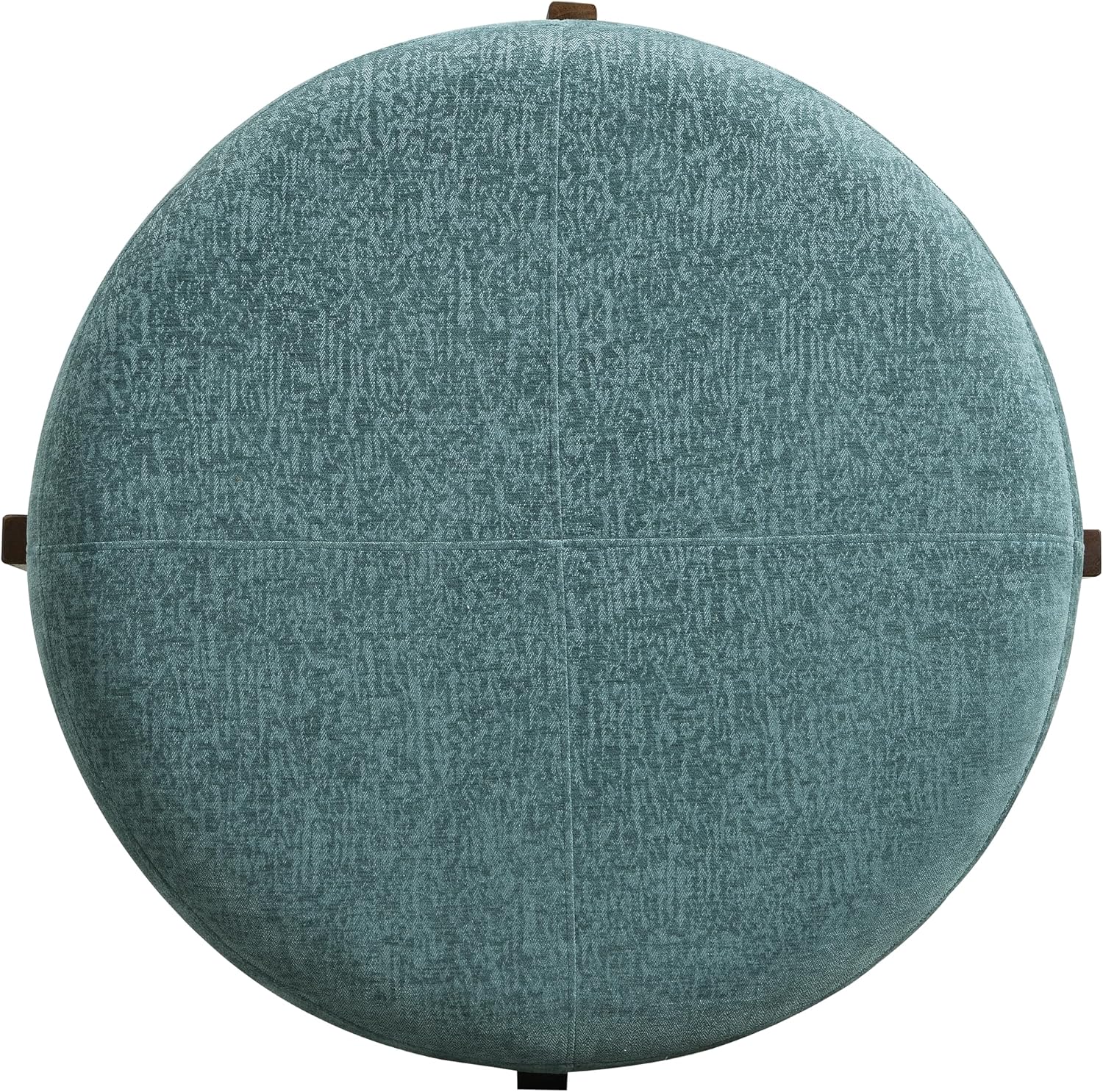 Christopher Knight Home Holmes Modern Chenille Upholstered Ottoman Coffee Table, Wooden Round Cocktail Ottoman, Large Living Room Sofa Footstool/Footrest, Teal Blue+Walnut
