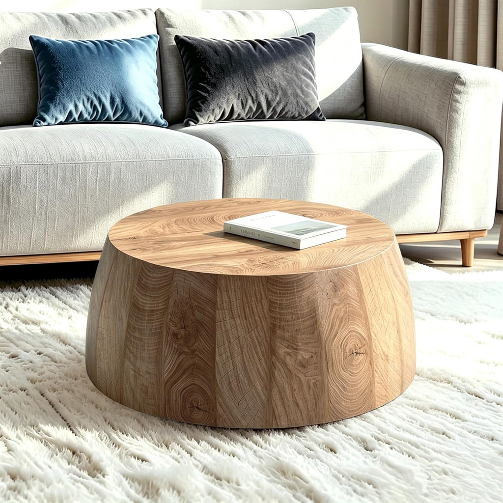 Round Coffee Tables for Living Room Small Modern Drum Coffee Table Rustic Farmhouse Wood Circle Center Table - Fully Assembled 29.5'