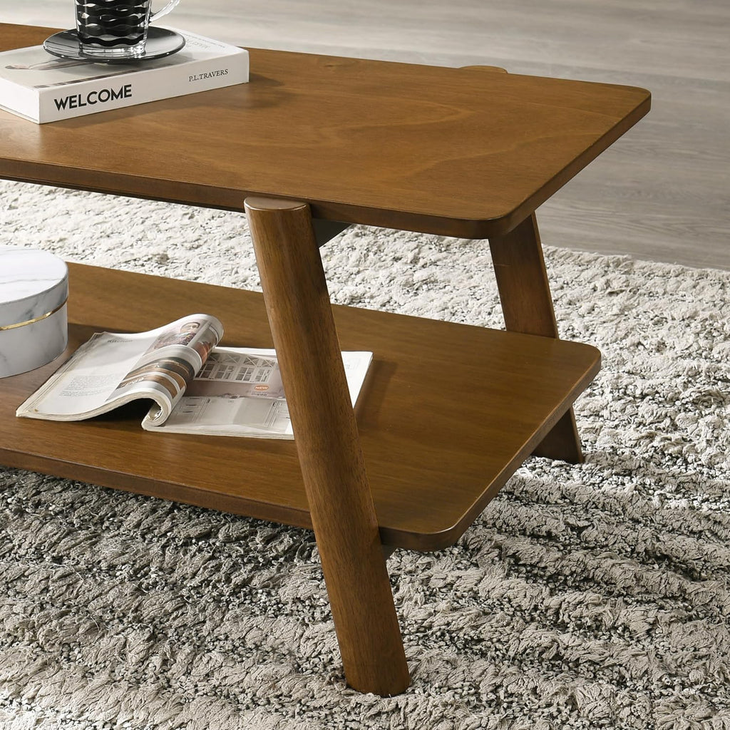 Roundhill Furniture Metz 3-Piece Coffee Table Set, Coffee Table and Two End Tables, Walnut Finish