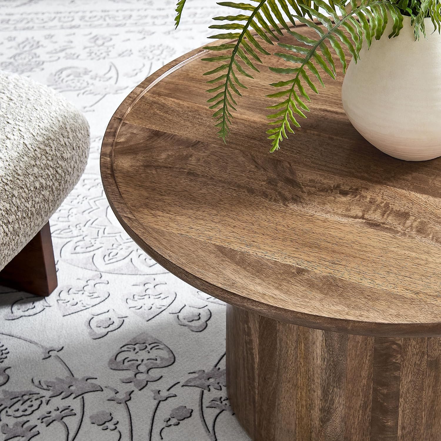 Modway Holloway 30 Inch Round Mango Wood Coffee Table in Walnut – Contemporary Circle Drum for Living Room – Mid-Century Modern Table with Solid Tabletop
