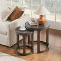 Round End Side Table Set of 2, Handcraft Nesting Table for Living Room, Modern Wood Circle Style, Easy Assembly, Dark Brown