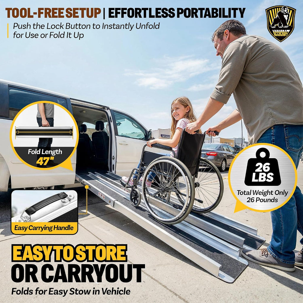 Upgrade 7FT Portable Wheelchair Ramp 2 Pack, 1200 LBS Heavy Duty Load Capacity, Adjustable Aluminum Threshold Ramp with Handle, Non-Slip Handicap Ramp for Home Steps, Doorways, Curbs, Stairs, Vehicles