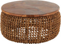 Deco 79 Rattan Living Room Coffee Table Woven for Home with Teak Tabletop, Center Table 33' x 33' x 16', Brown