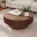 Round Coffee Table with Storage Wood Circle Coffee Table for Living Room Contemporary Fluted Table Center Table for Apartment, Easy Assembly ø39.4,Walnut