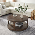 40'' Round Wood Coffee Table Circle Coffee Table with 4 Wheel for Living Room, Modern Retro Farmhouse Style, Easy Assembly, Dark Brown(ø40'' x 17.52'')