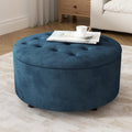 30 Inch Round Storage Ottoman,Modern Blue Tufted Ottomans,Circular Coffee Table with Removable Top,Upholstered Large Ottoman with Storage Footrest Stool for Bedroom Living Room (Blue)