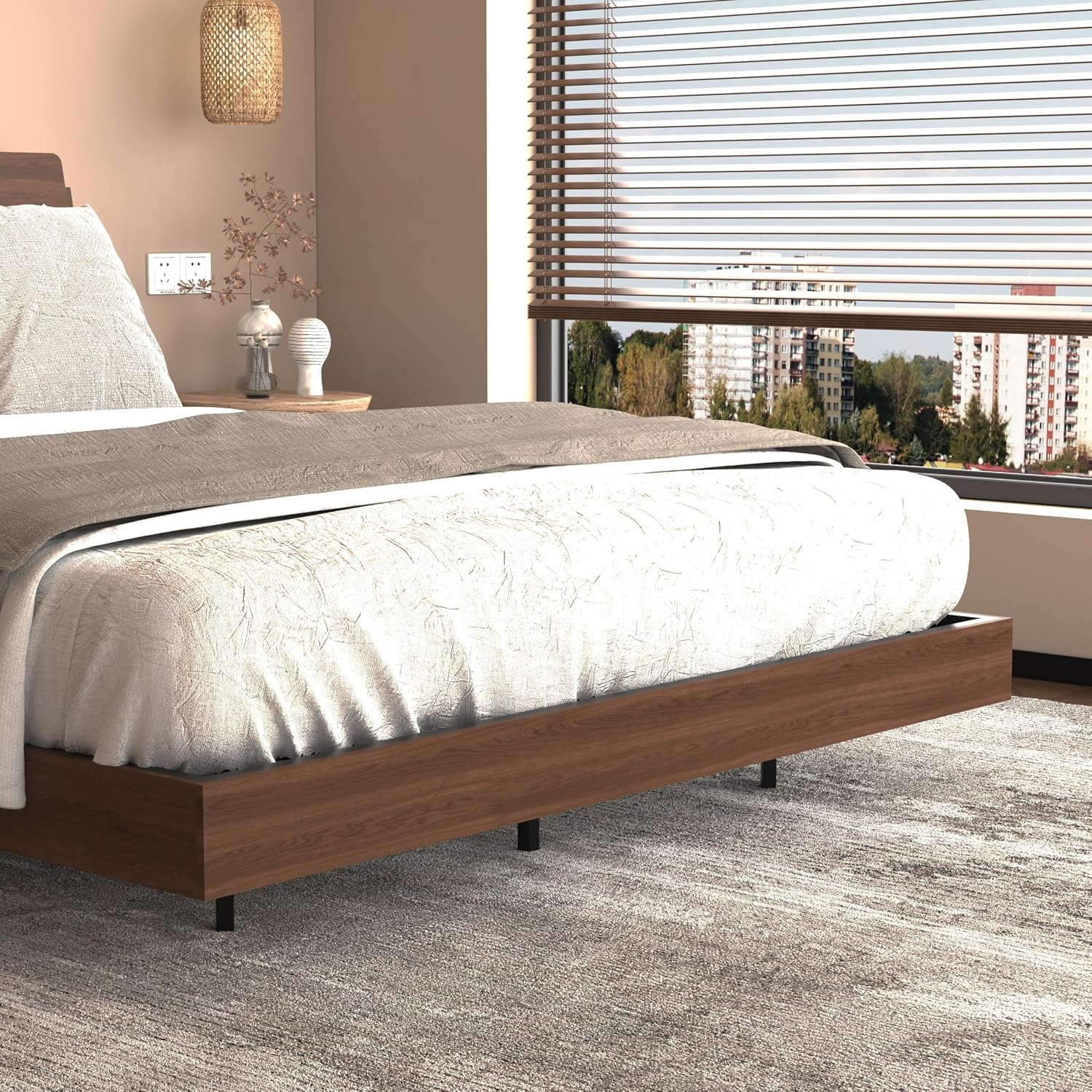 Floating Bed Frame Queen with LED Lights - Wooden Bed Frame with RGB Lighting & Charging Station for Modern Bedroom - Tech Enthusiasts Smart Home Furniture with Foldable Tabletops & App Contro