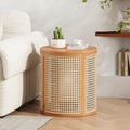 Christopher Knight Home Aurl 15.70' Round End Table, Hollow Woven Side Table, Small Rubber Wood Nightstand, Rattan Woven Tea Desk, Round Wood Tabletop, Chic Home Deor Desk, Easy Assembly, Natural