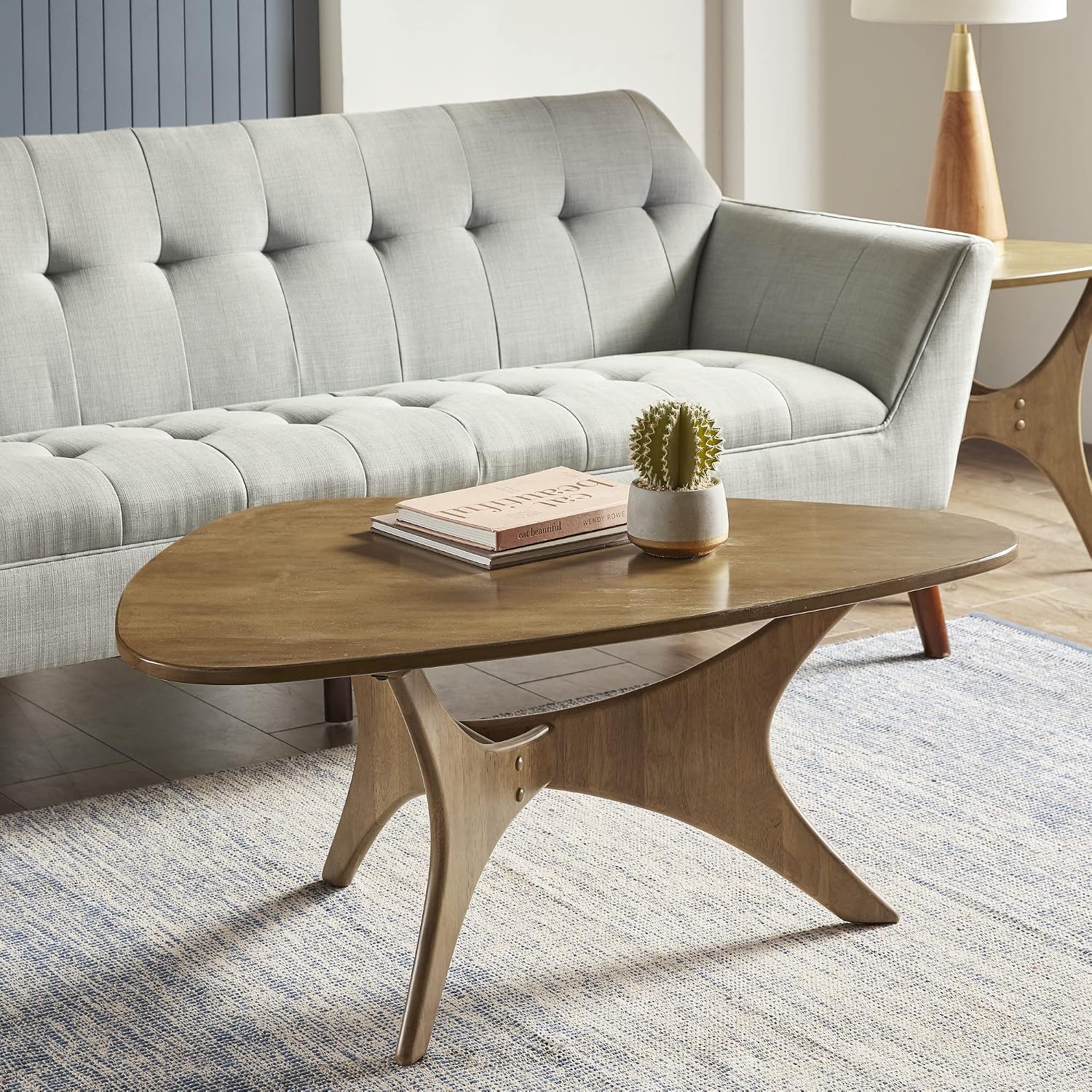 INK+IVY Blaze Triangle Wood Coffee Table Plywood with Wood Veneer Legs, Mid-Century Modern, Easy Assembly, Accent Furniture For Living Room, Minimalist Décor, Light Brown