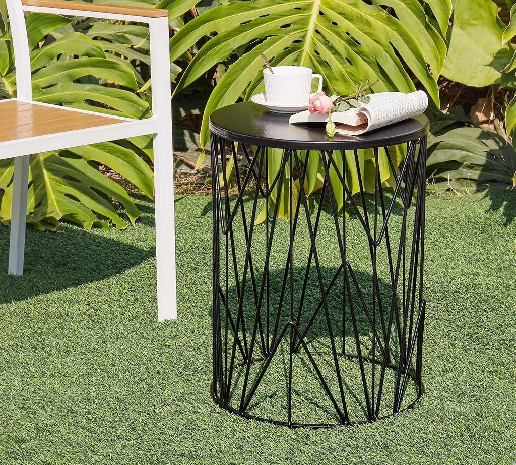 HFHOME Set of 3 Heavy-Duty Round End Table, Side Table, Coffee Table for Indoor Multifunctional Use, Outdoor Decorative Garden Stool Plant Stand-Black
