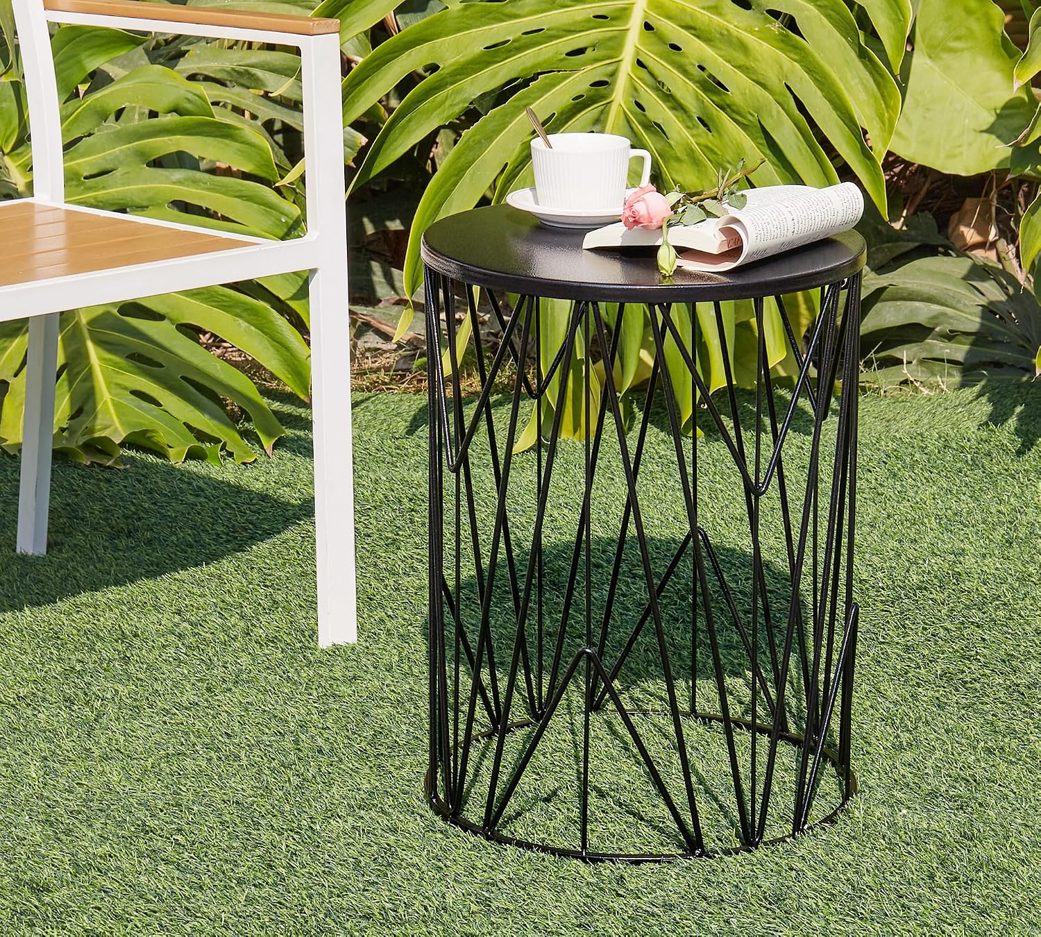 HFHOME Set of 3 Heavy-Duty Round End Table, Side Table, Coffee Table for Indoor Multifunctional Use, Outdoor Decorative Garden Stool Plant Stand-Black