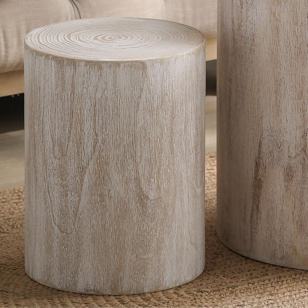 Wood Coffee Table Set of 3 for Living Room Round Wooden Coffee Tables with Clear and Visible Tree Rings - Antique White