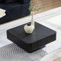 WILLIAMSPACE 31.5' Square Coffee Table with Sturdy Base, Modern Luxury Wood Drum Center Table Accent End Side Table for Living Room, Minimalist Fluted Design, Black