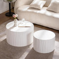 Nesting Coffee Table Set of 2 Round Wooden Coffee Tables Circle Modern Table for Living Room Bedroom Accent End Side Table White