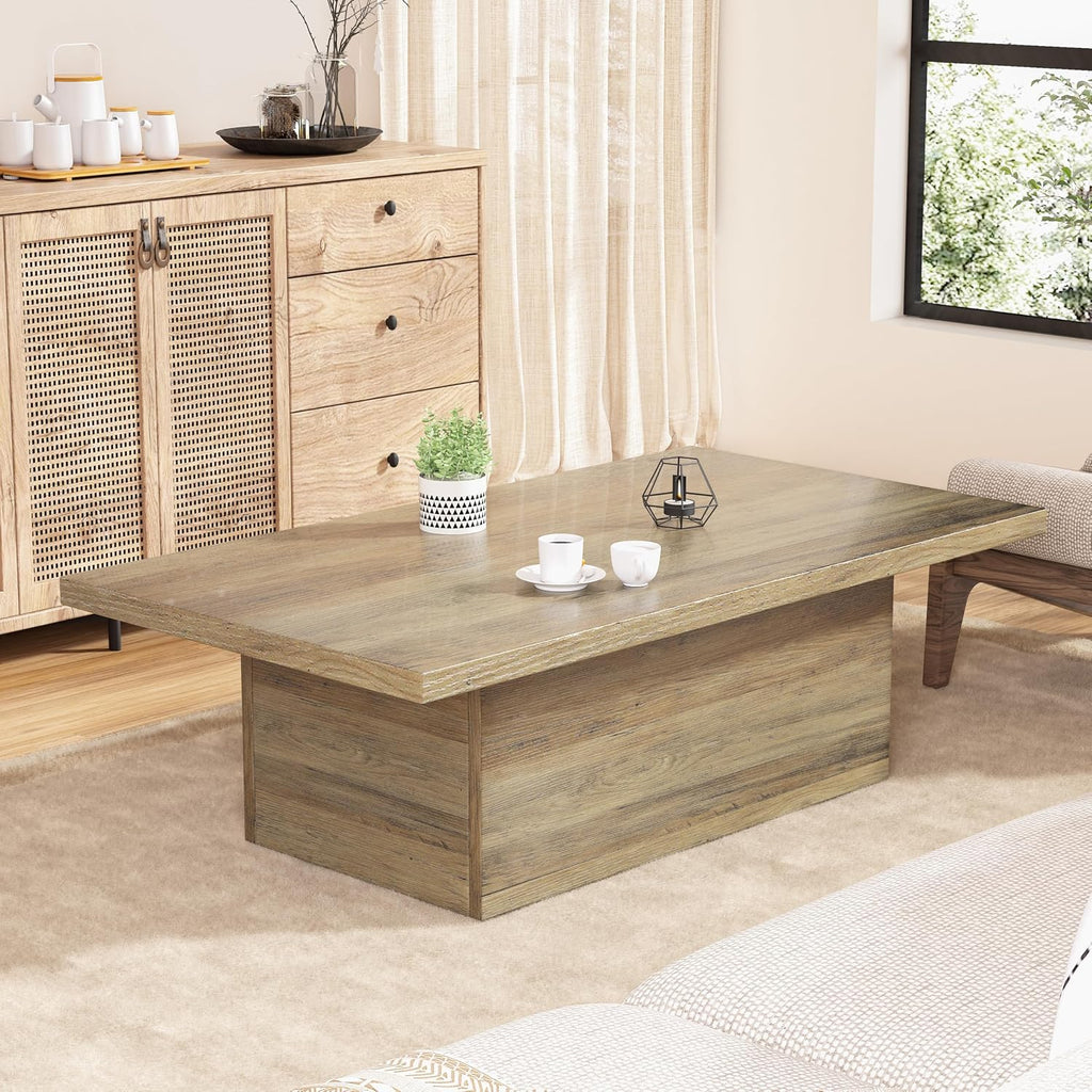 Farmhouse Coffee Table 47.25 Inch Modern Center Tables Wood Cocktail Table, Scratch-Resistant Accent Table with Sturdy Frame for Living Room, Apartment, Home Office & Lounge (Oak Brown)