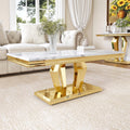 Modern Marble Coffee Table, 47' Living Room Table with Diamond-Shape Stainless Steel Base and Thickened Faux Marble Top for Living Room, Bedroom, Lounge (Gold,White)
