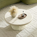 Round Coffee Table for Living Room Modern Faux Marble Center Circle Side Drum Accent Farmhouse Coffee Tables Mid Century for Apartment Bedroom Office Balcony (35.04' x 14.96') Beige