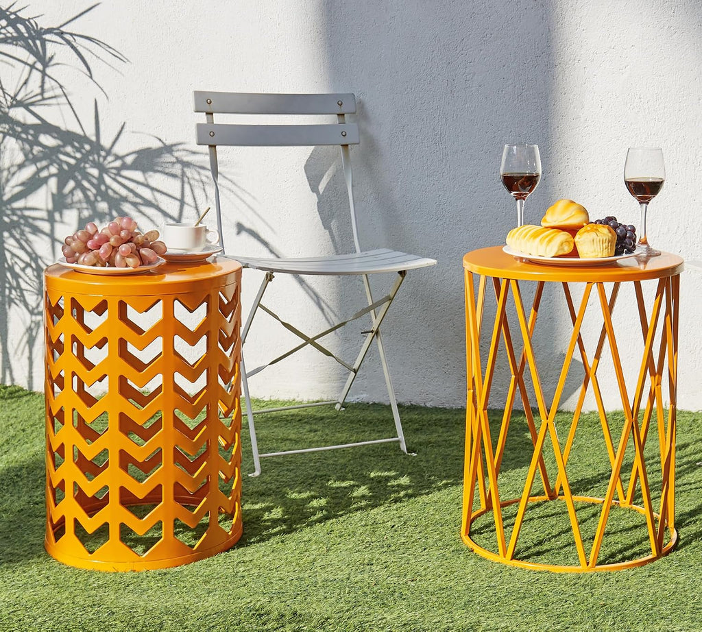 HFHOME Round Nesting Coffee Tables, Set of 3 End Tables for Living Room Balcony Office, Heavy Duty Metal Stacking Nightstand for Home Indoor - Orange