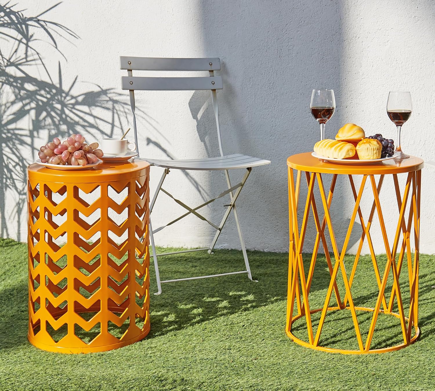 HFHOME Round Nesting Coffee Tables, Set of 3 End Tables for Living Room Balcony Office, Heavy Duty Metal Stacking Nightstand for Home Indoor - Orange