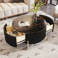 Modern Round Coffee Table with 2 Large Drawers Storage Accent Table for Living Room, Black(31.5'')
