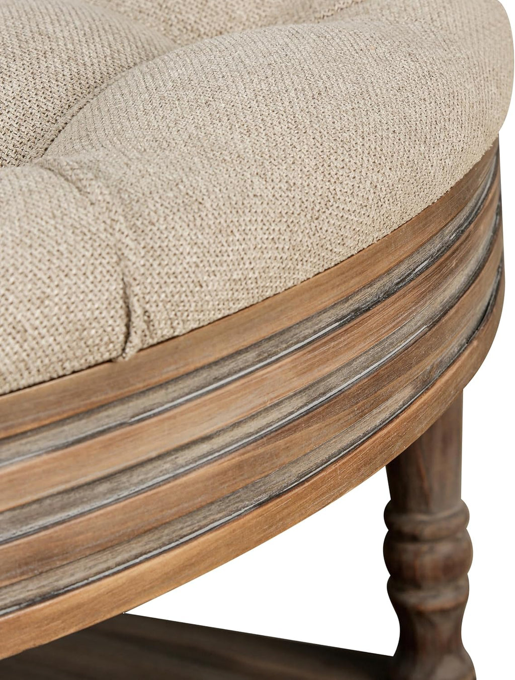 31.49'' Round Coffee Table with Storage Space, 2-Tier Modern Wood Circle Coffee Table for Living Room, Moveable Table Top & Easy Assembly & Waterproof Upholstered Linen, Khaki & Wood