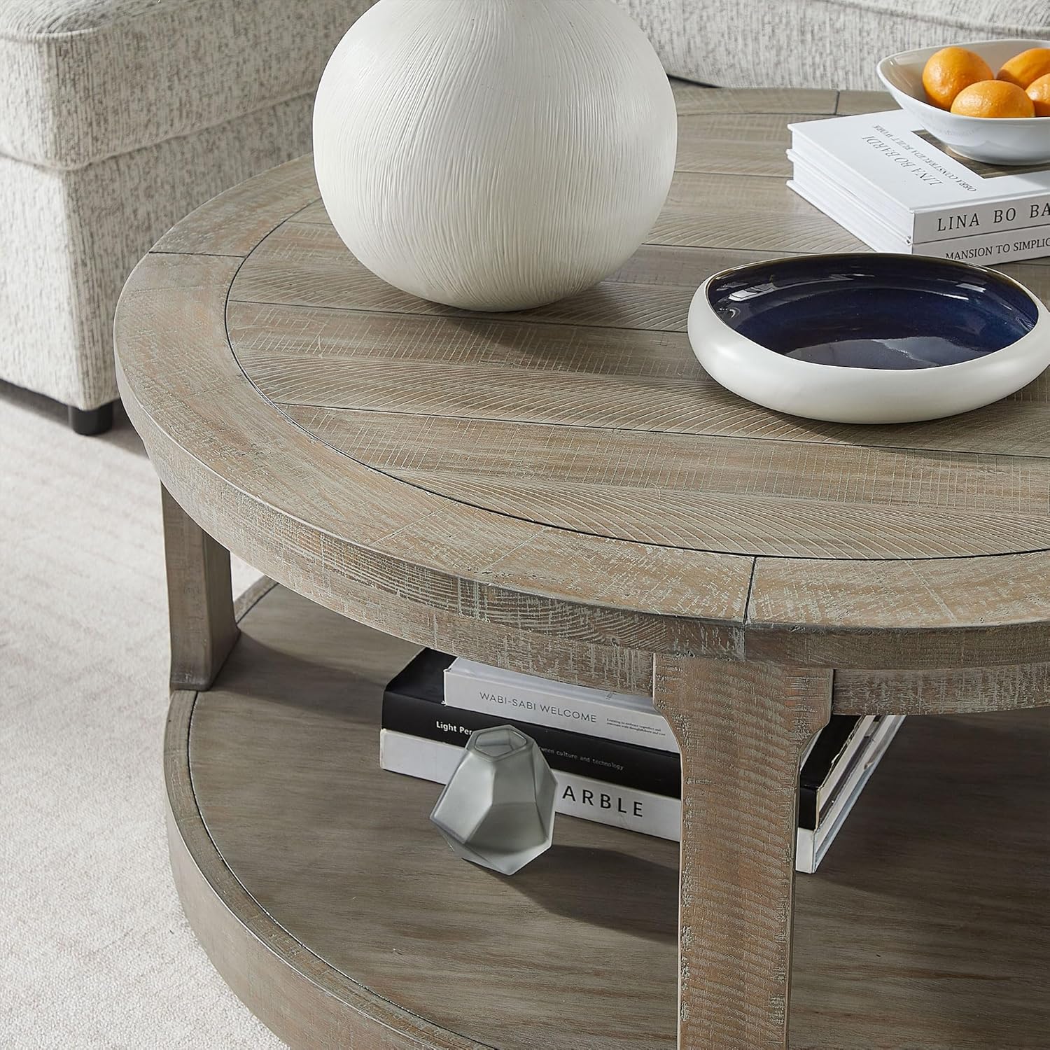 40'' Round Wood Coffee Table Circle Coffee Table with 4 Wheel for Living Room, Moveable Modern Retro Farmhouse Style, Easy Assembly, Light Brown (ø40'' x 17.52'')
