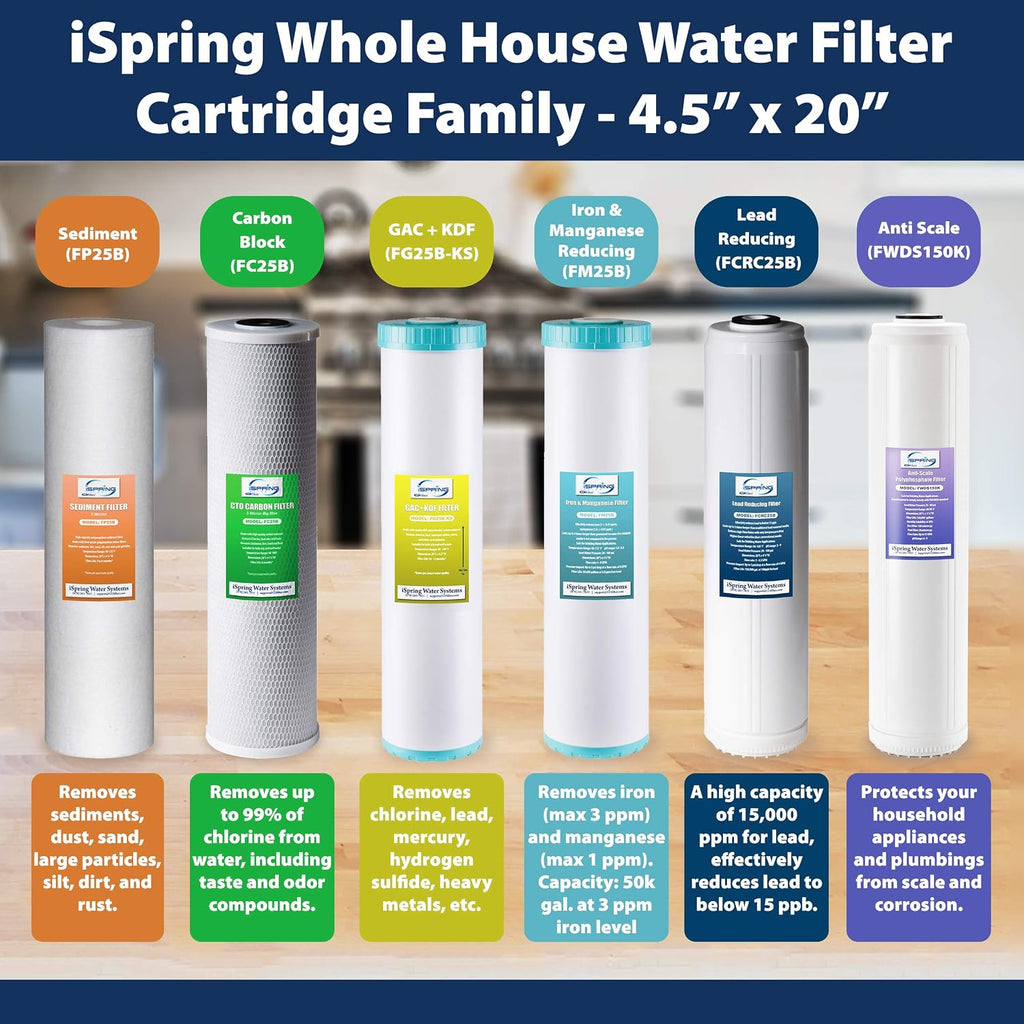 iSpring FC25X4 High Capacity 20' x 2.5' Water Filter Replacement Cartridges - CTO Carbon Block - Fits WCB32C, WCB32O & RCB3P - Pack of 4