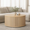 WERMO 35'' Round Coffee Table with Storage and Shelves - Round Center Table for Living Room and Office. Wood Mid Century Modern Coffee Tables for Living Room (Oak)