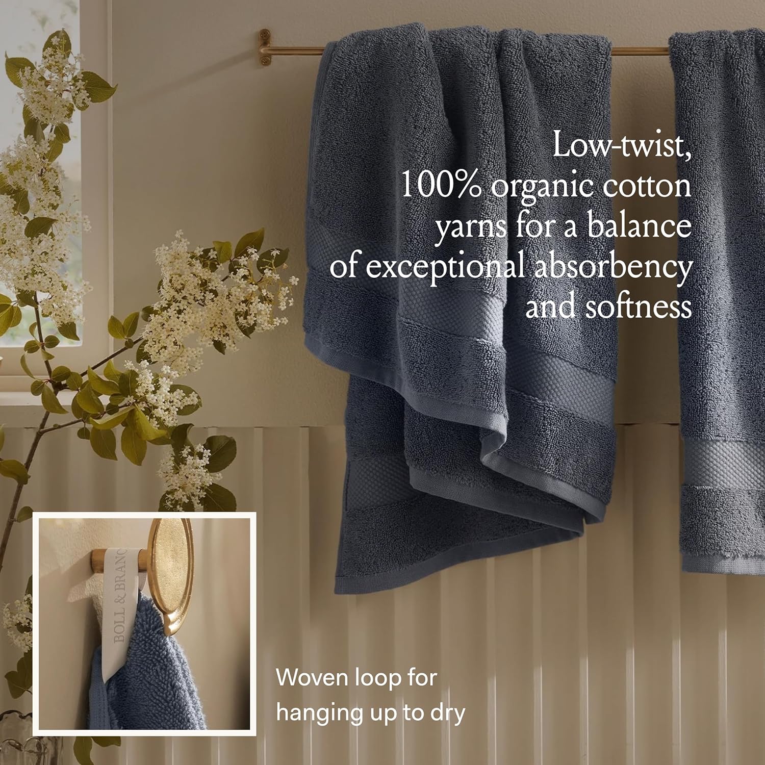 BOLL & BRANCH Plush Bath Towel Set - Stone - 6 Piece - Includes 2 Bath Towels, 2 Hand Towels & 2 Washcloths - 100% Organic Cotton - Ultra Soft & Luxurious - Quick Absorbing