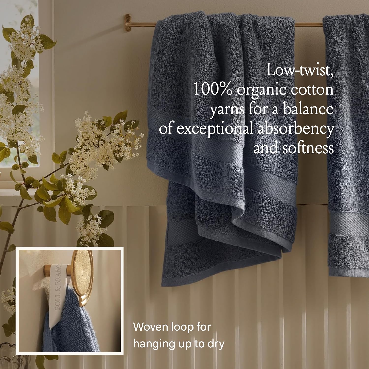 BOLL & BRANCH Plush Bath Towel Set - Cream - 6 Piece - Includes 2 Bath Towels, 2 Hand Towels & 2 Washcloths - 100% Organic Cotton - Ultra Soft & Luxurious - Quick Absorbing