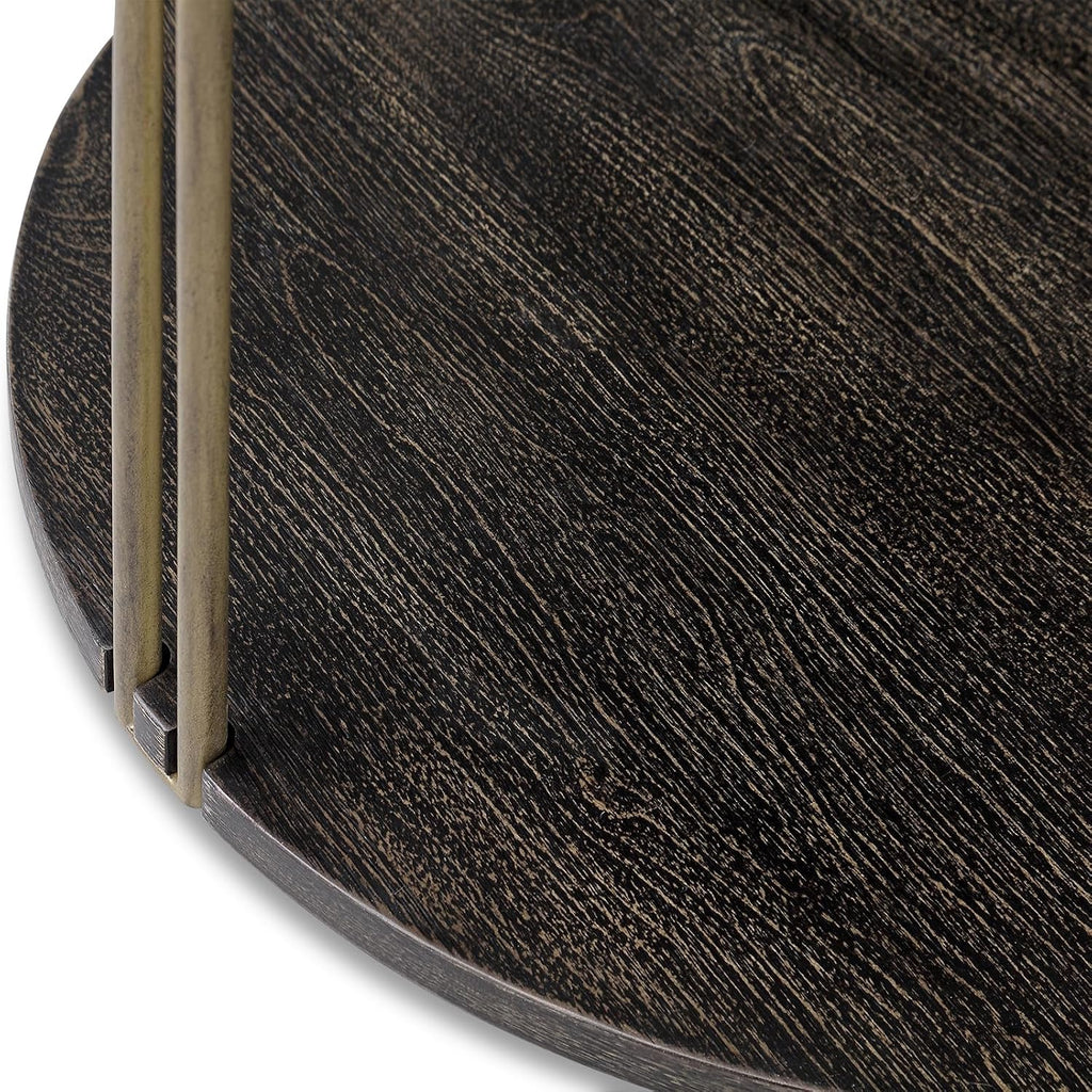 Biaco Modern Industial Round Side Table, Circle Coffee End Table Bedside Nightstand for Living Room & Small Space Decor, Birch Veneer Textured & Gold Metal Legs, Black Gold