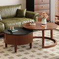 31.5' Vintage Round Nesting Coffee Table Fluted with Drawer,Black & Walnut
