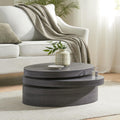 Round Oval Coffee Table Modern 3-Tier Rotatable Wood Coffee Table, Easy Assembly, Black (40.15 * 23.75 * 13in)