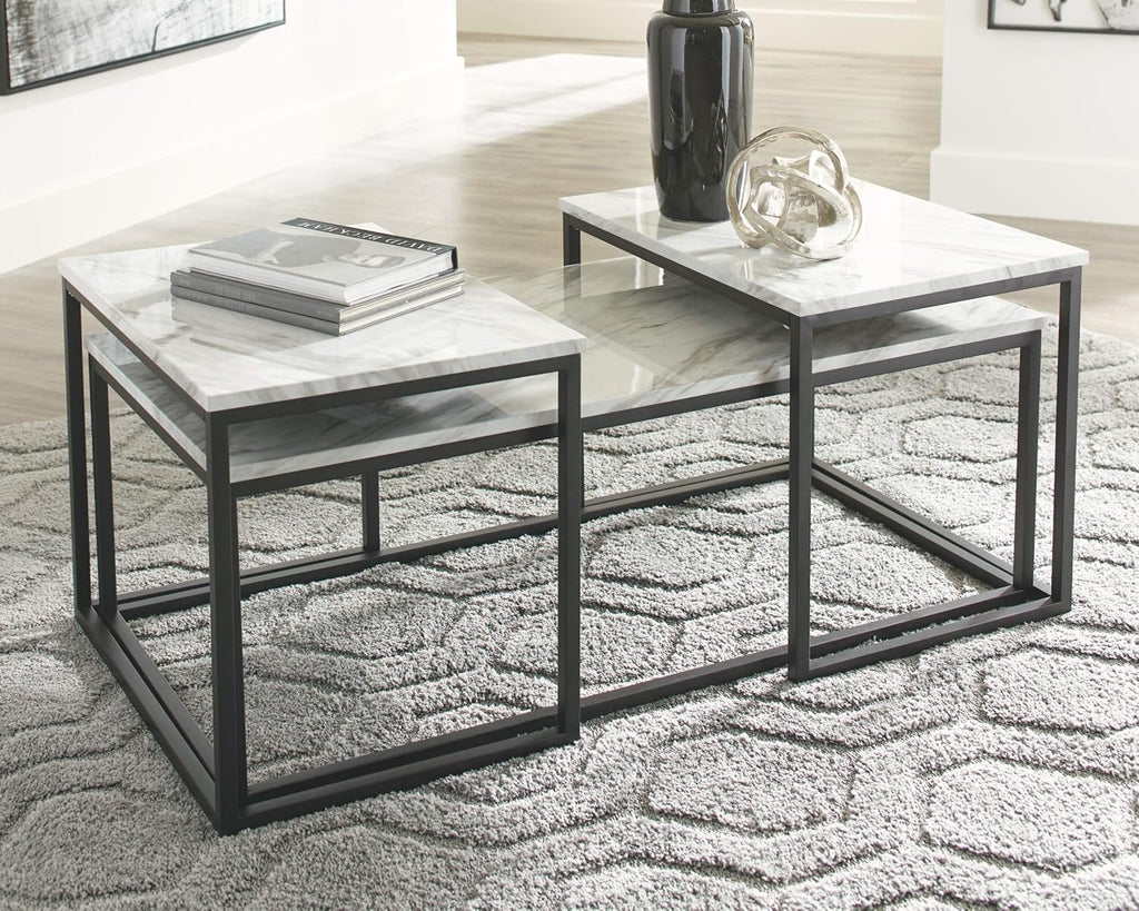 Signature Design by Ashley Donnesta Contemporary 3-Piece Table Set, Includes Coffee Table and 2 End Tables , Black & White