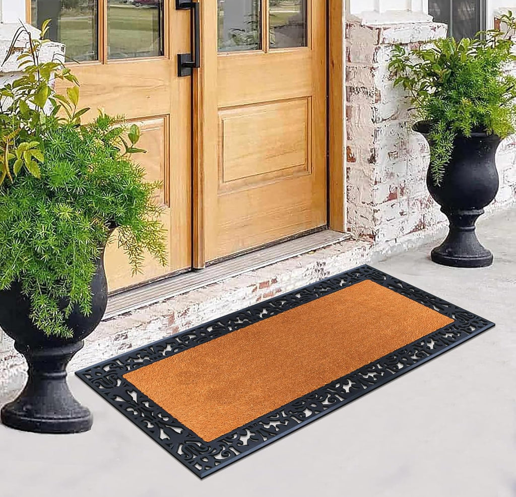 A1 Home Collections Natural Coir & Rubber Door Mat, 30'x60' - Thick, Durable, Heavy Duty, Anti-Shed, Fade-Resistant, Long-Lasting Outside Entrance Large Doormat for Front Porch