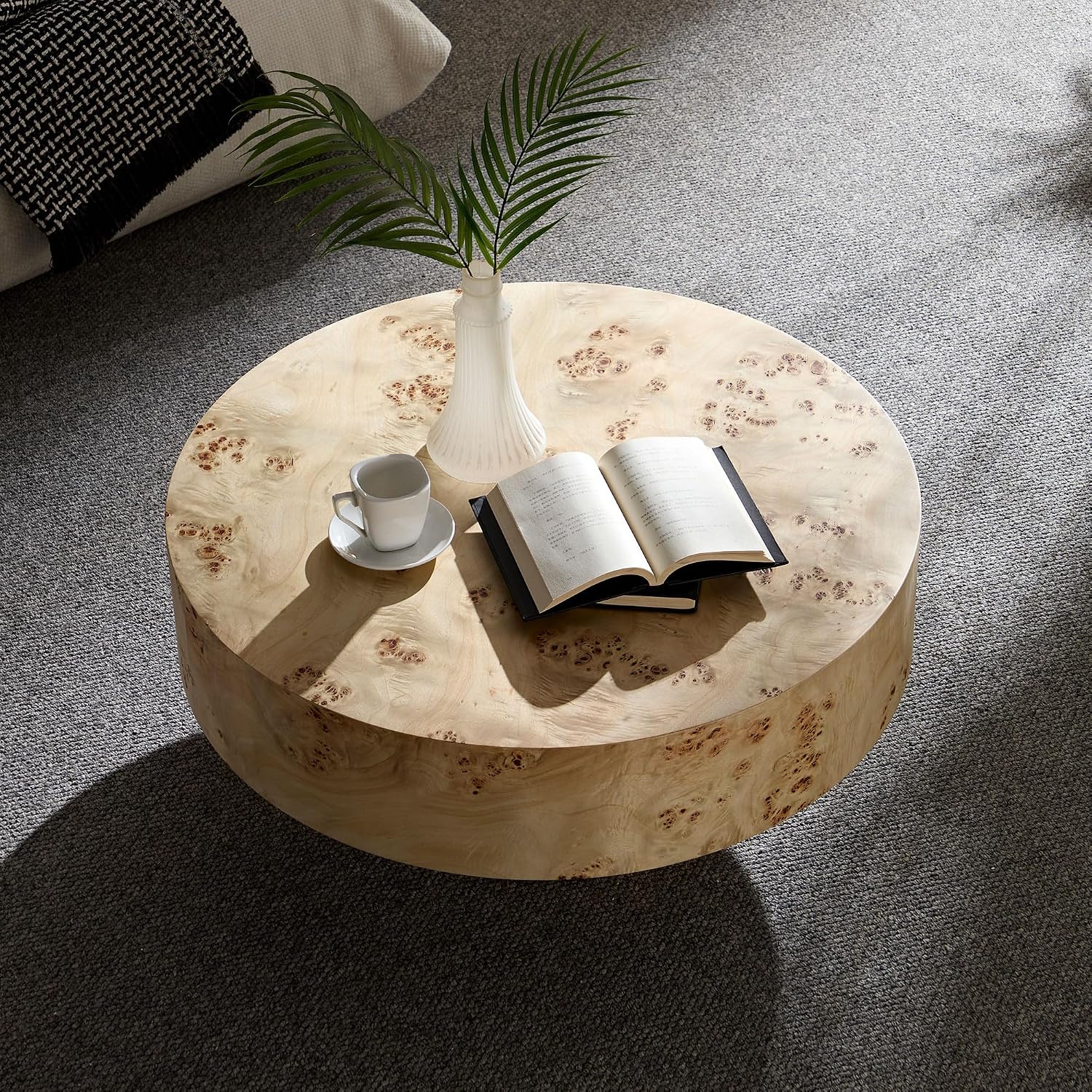 Burl Wood Coffee Table for Living Room Round Wood Coffee Table with Pedestal 31.49' French Country Rustic Circle Center Tables Accent Tables for Apartment Easy Assembly,Natural Wood