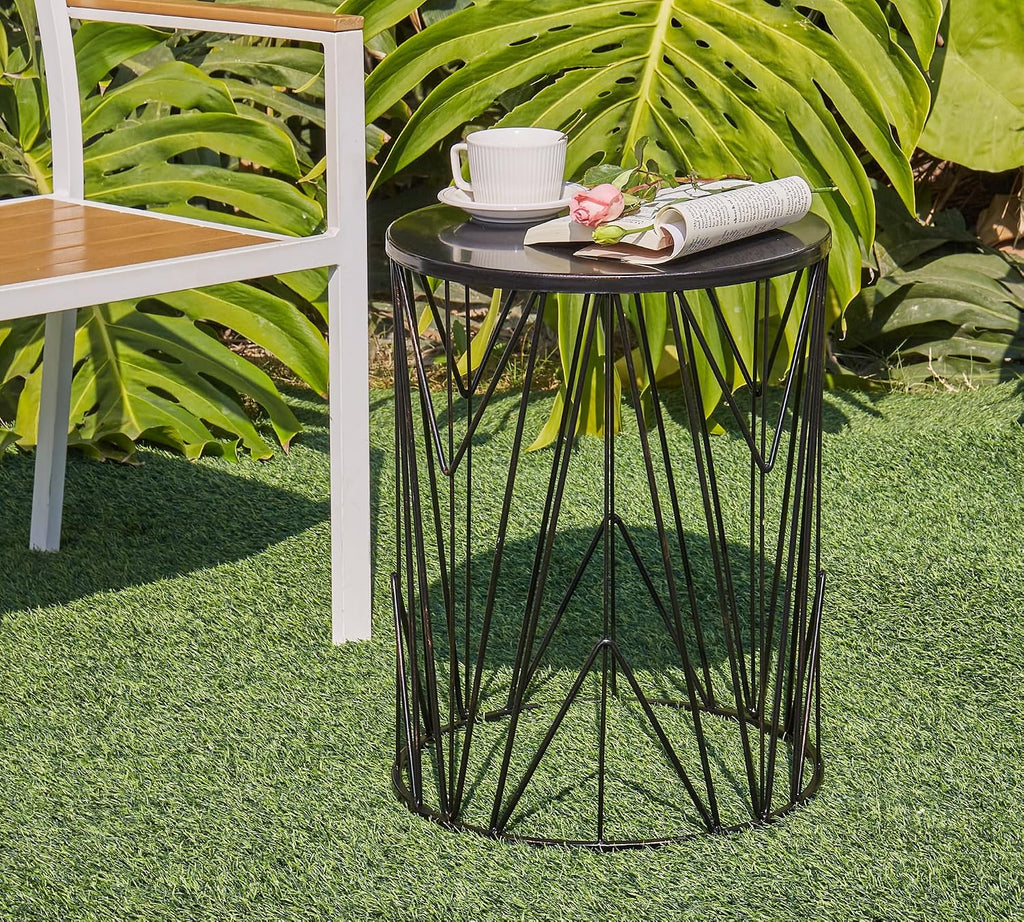 HFHOME Set of 3 Heavy-Duty Round End Table, Side Table, Coffee Table for Indoor Multifunctional Use, Outdoor Decorative Garden Stool Plant Stand-Bronze