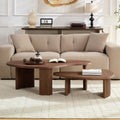 Nesting Coffee Table Set of 2, Modern Irregular Nesting Tables Wooden Center Circle Accent Tea End Side with Fluted Legs for Living Room, Apartment, Office 49.41' W Walnut