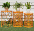 HFHOME Set of 3 Heavy-Duty Round End Side Table, Coffee Table for Indoor Multifunctional Use, Outdoor Decorative Garden Stool Plant Stand, Orange