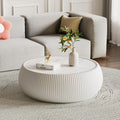 Modern Round Coffee Table Luxury Sintered Stone Top Coffee Table in Cream White Leatherette Creative Drum-Shape Cocktail Center Table for Living Room Bedroom,Fully Assembled