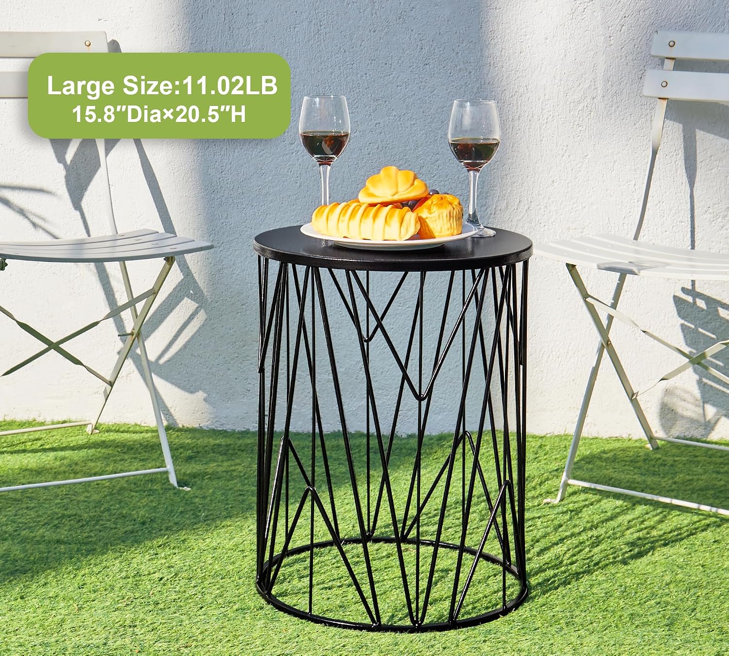 HFHOME Set of 3 Heavy-Duty Round End Table, Side Table, Coffee Table for Indoor Multifunctional Use, Outdoor Decorative Garden Stool Plant Stand-Black