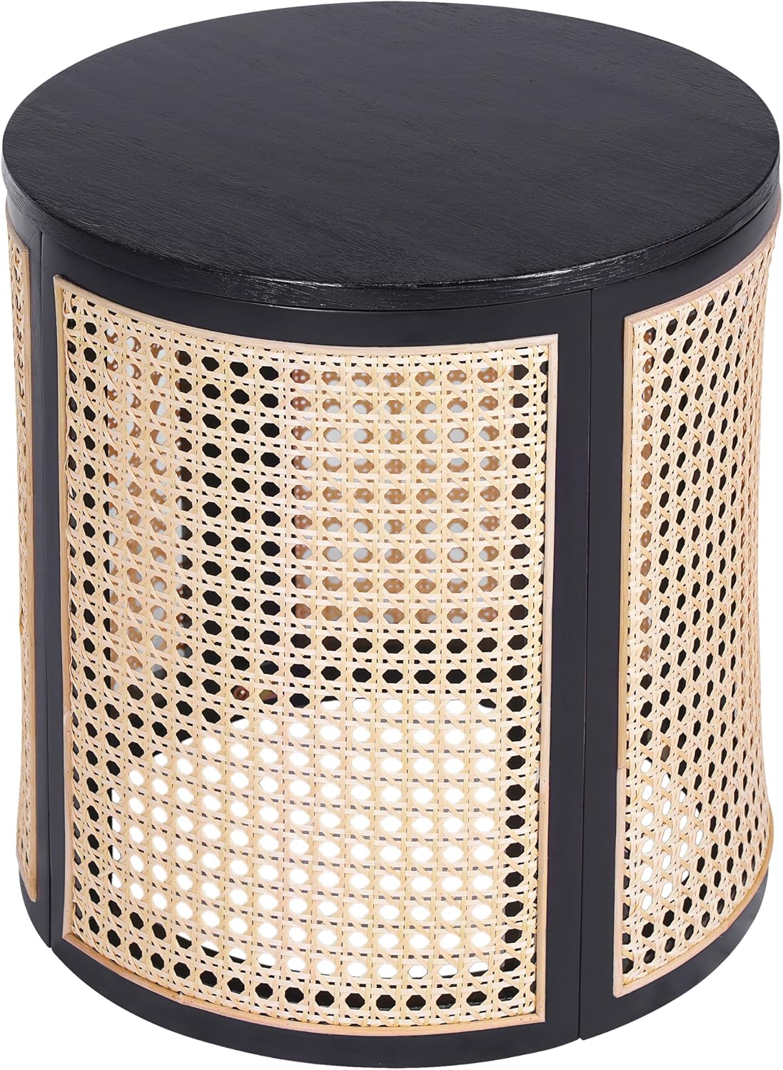 Christopher Knight Home Aurl Lift Top Round End Table with Storage, Modern Side Table with Woven Rattan Details, Wooden Small Coffee Table for Living Room, Round Storage Ottoman, Black