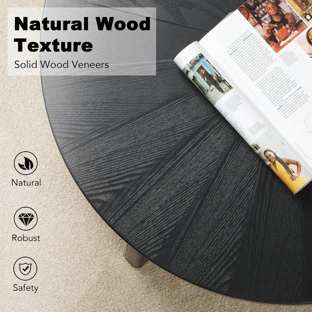 HOKYHOKY Farmhouse Round Coffee Table Set of 3, Black Sofa Side Nesting Tables End Table Set with Wood Natural Finish for Living Room, Bedroom, Home Office, Conference