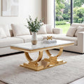 Marble Coffee Table, 47' White Faux Marble Rectangular Cocktail Tables with Mirrored Finish Double O-Shape Stainless Steel Base, Central Cocktail Tea Table for Living Room Office, Gold