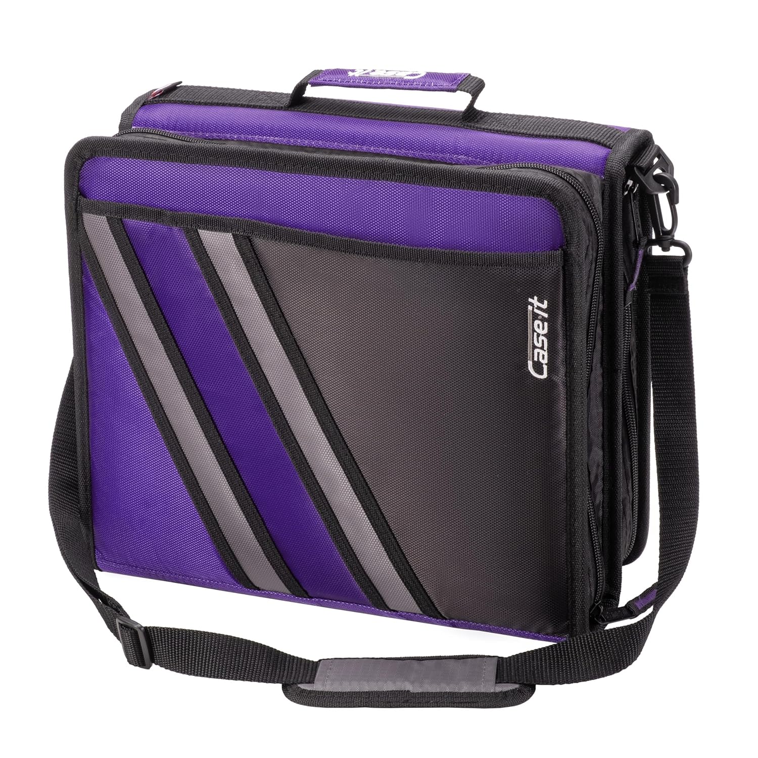 Case-it The Z Shape Zipper 6 Piece Casepack - Two s in One - Double Sided 1.5 Inch D-Ring - Multiple Pockets - 500 Page Capacity - Comes with Shoulder Strap, Deep Purple, Z-176, 6 Piece casepack