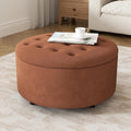 30 Inch Round Storage Ottoman,Modern Tufted Ottomans,Upholstered Large Ottoman with Storage with Removable Top Footrest Stool for Bedroom Living Room (Orange)