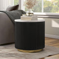 Furniture of America Beryl Modern Round White Genuine Marble Top End Table with Fluted Pedestal Base and Gold Stainless Steel Accent, Low Profile Table for Living Room, Home Office, Black