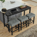 Merax 59' Bar Table Set with Power Outlet,Industrial Breakfast Table with 3 Upholstered Stools w/Footrest,4 Piece Counter Height Bar Table and Chair Set for Living Room,Dining Room,Kitchen,Black